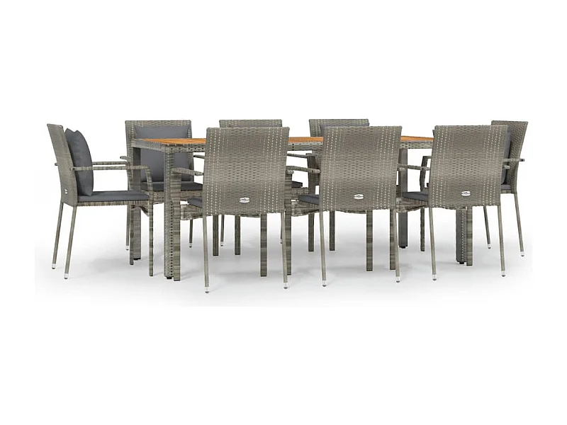 Van Buren  Set comedor jardín 9 pzas y cojines ratán sintético gris