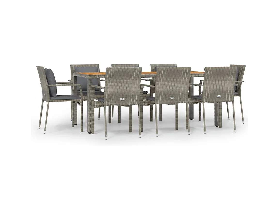 Van Buren  Ensemble à manger de jardin 9 pcs coussins gris résine tressée