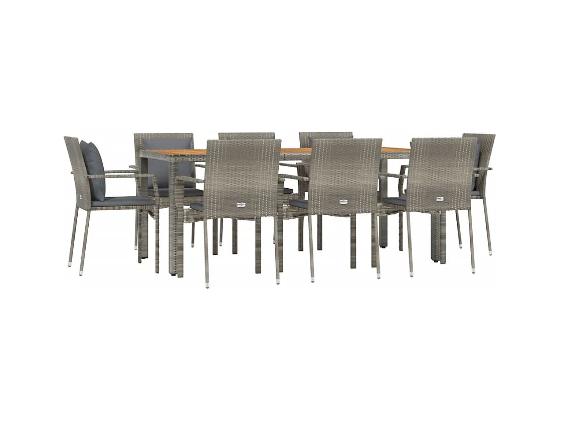 Van Buren  Ensemble à manger de jardin 9 pcs coussins gris résine tressée