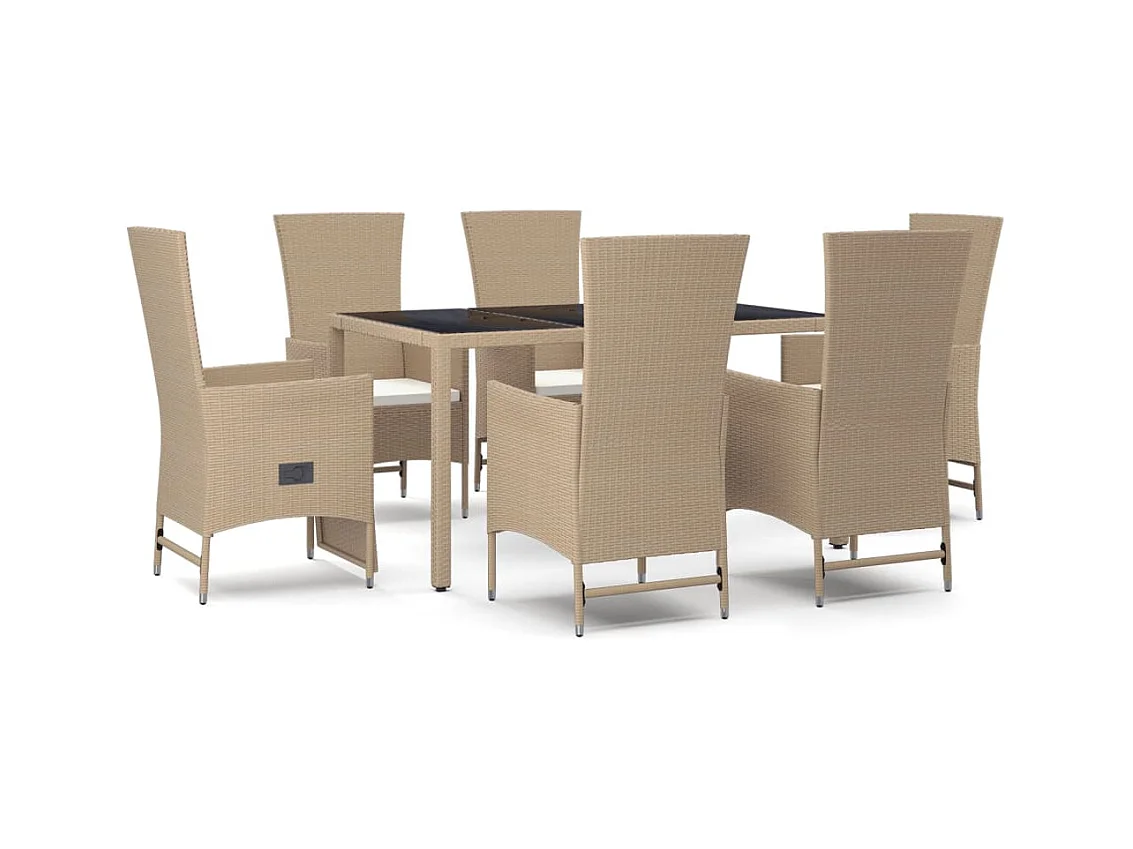 Briena  Set comedor de jardín 7 pzas con cojines ratán sintético beige