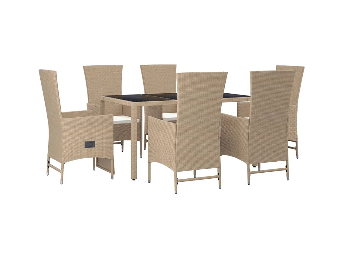 Briena  Set comedor de jardín 7 pzas con cojines ratán sintético beige