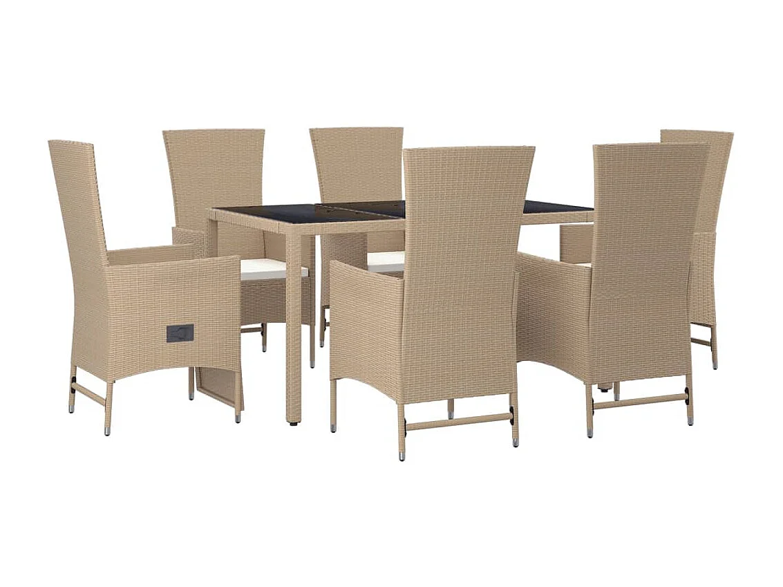 Briena  Ensemble à manger de jardin et coussins 7 pcs beige poly rotin