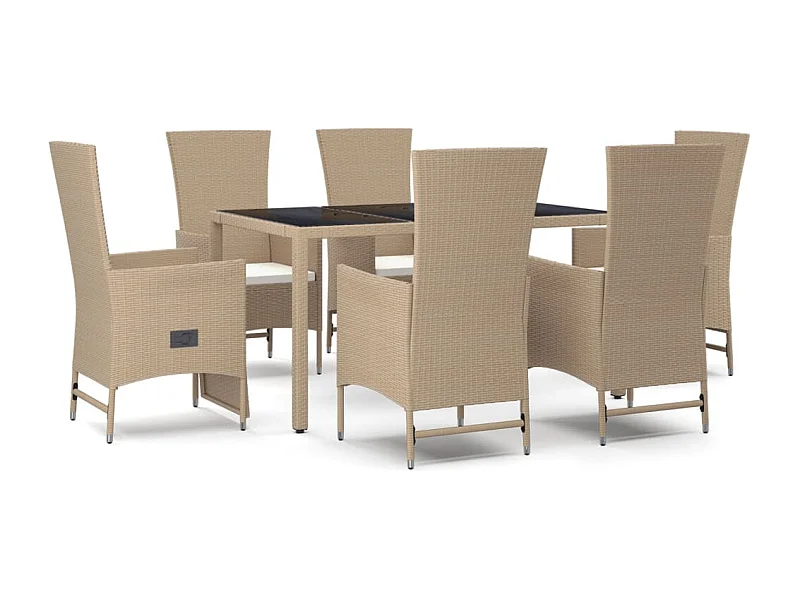 Briena  Ensemble à manger de jardin et coussins 7 pcs beige poly rotin