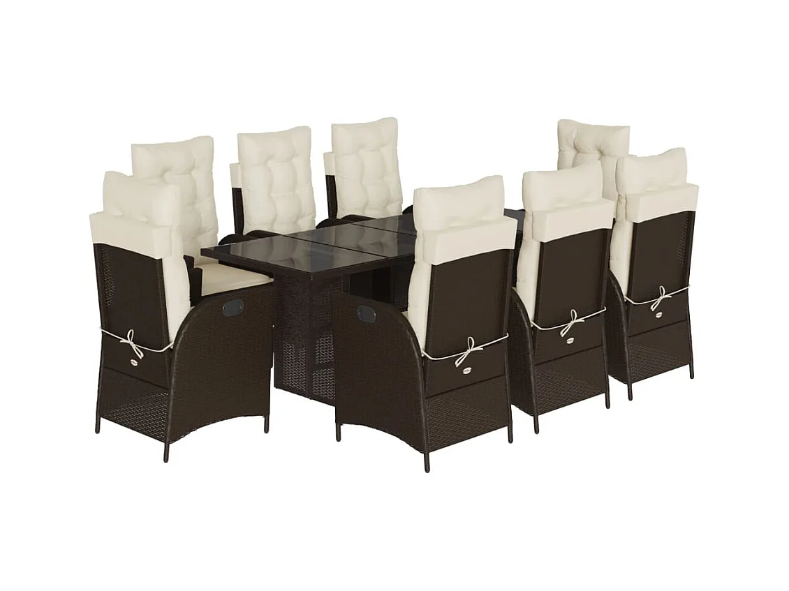 Emory  Ensemble à manger de jardin et coussins 9 pcs marron poly rotin