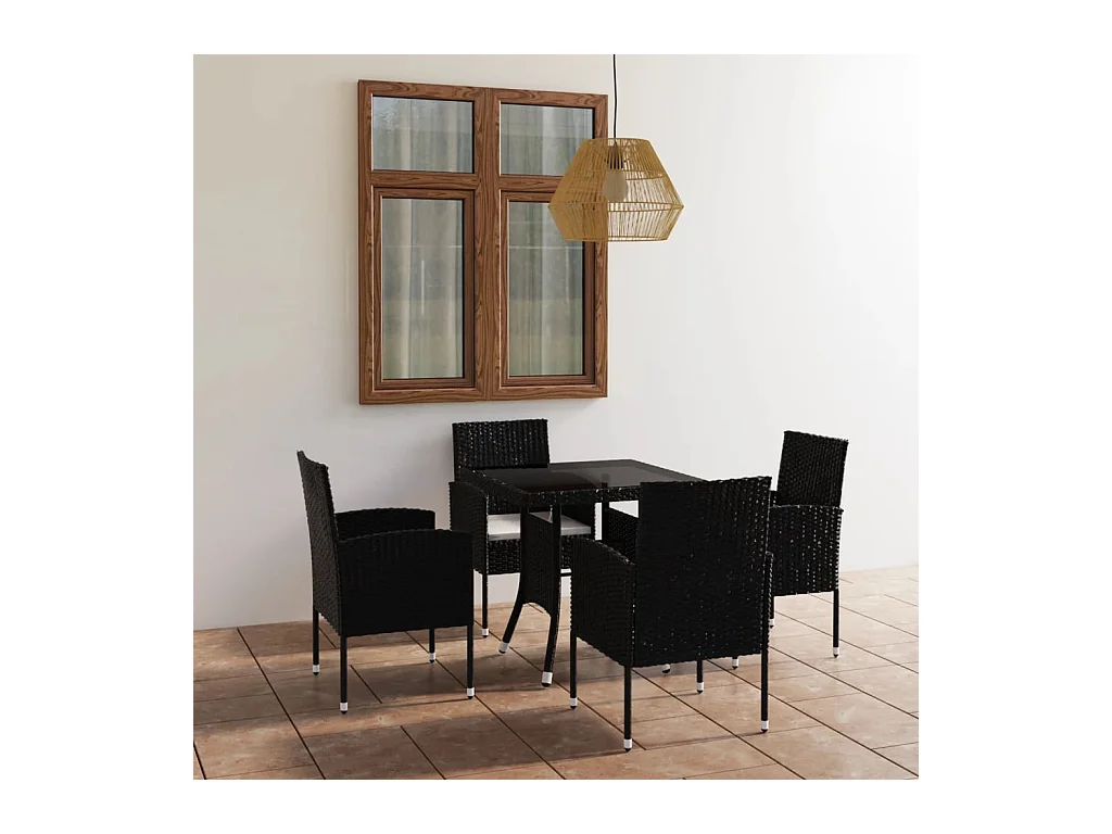 Noan  Ensemble à manger de jardin 5 pcs Résine tressée Noir