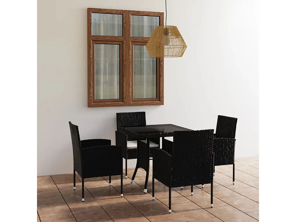 Noan  Ensemble à manger de jardin 5 pcs Résine tressée Noir