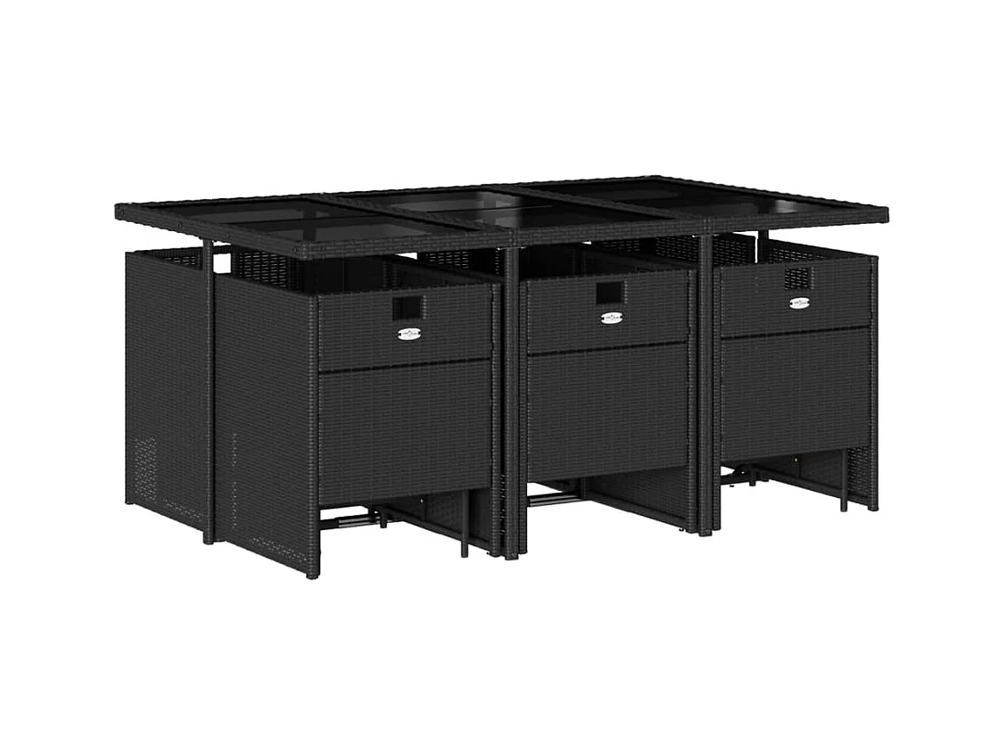 Steno  Set de comedor jardín 11 pzas con cojines ratán sintético negro