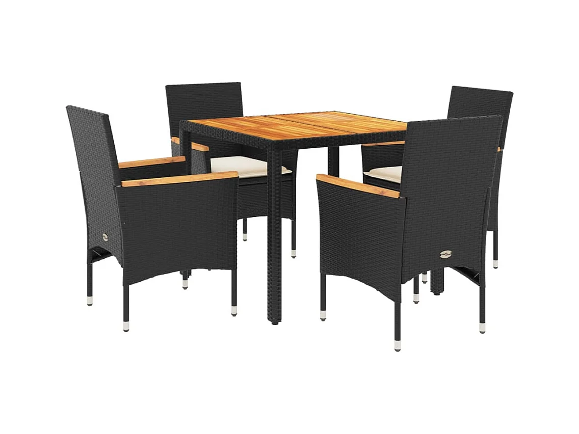 Ana Luisa  Ensemble à manger de jardin et coussins 5 pcs noir rotin acacia
