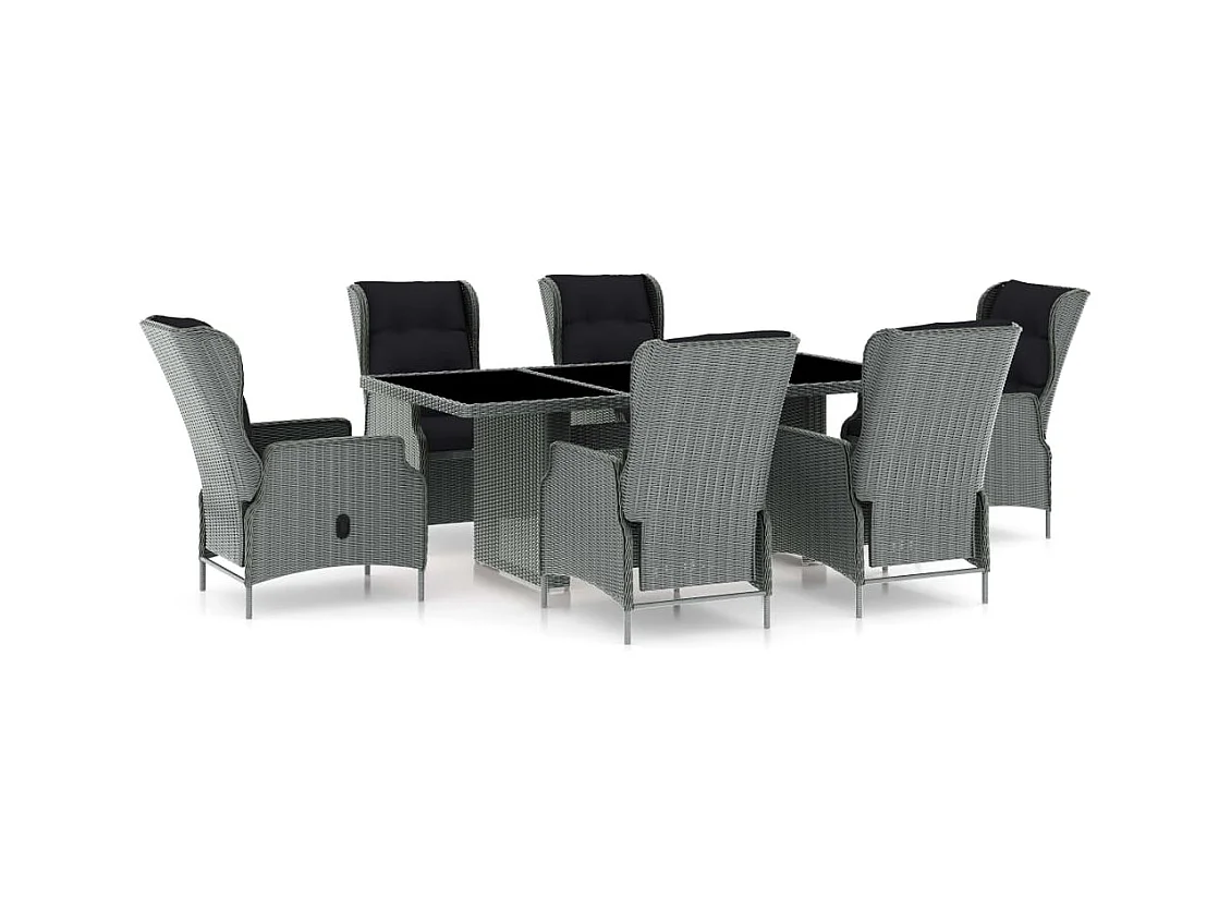 Saint-Denis  Ensemble à manger d'extérieur et coussins 7 pcs résine tressée