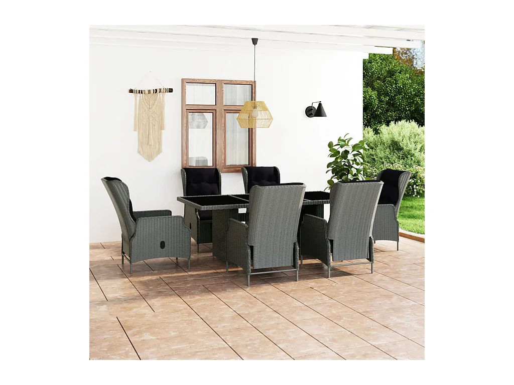 Saint-Denis  Ensemble à manger d'extérieur et coussins 7 pcs résine tressée