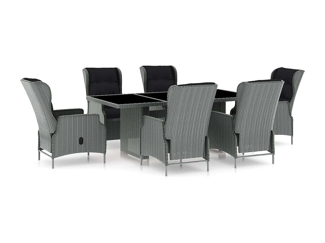 Saint-Denis  Ensemble à manger d'extérieur et coussins 7 pcs résine tressée