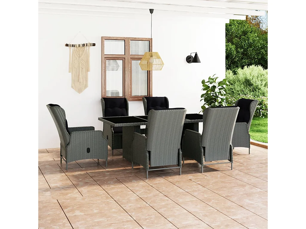 Saint-Denis  Ensemble à manger d'extérieur et coussins 7 pcs résine tressée