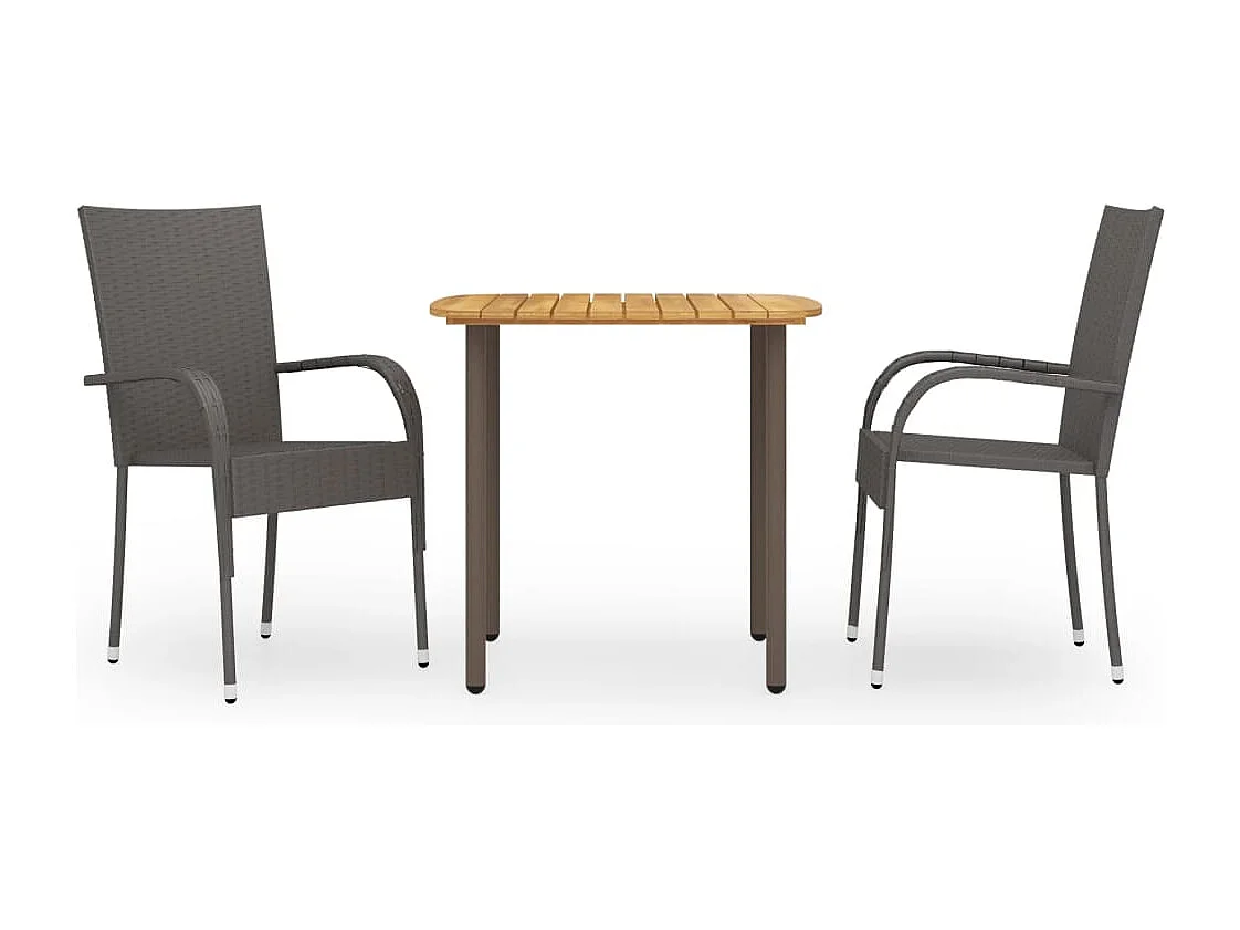 Carroll  Ensemble à manger de jardin 3pcs Résine tressée Marron