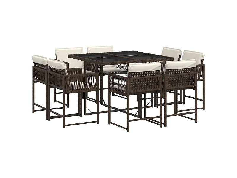 Emilia  9-delige Tuinset met kussens poly rattan bruin