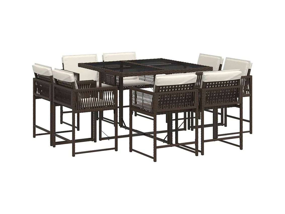 Emilia  9-delige Tuinset met kussens poly rattan bruin