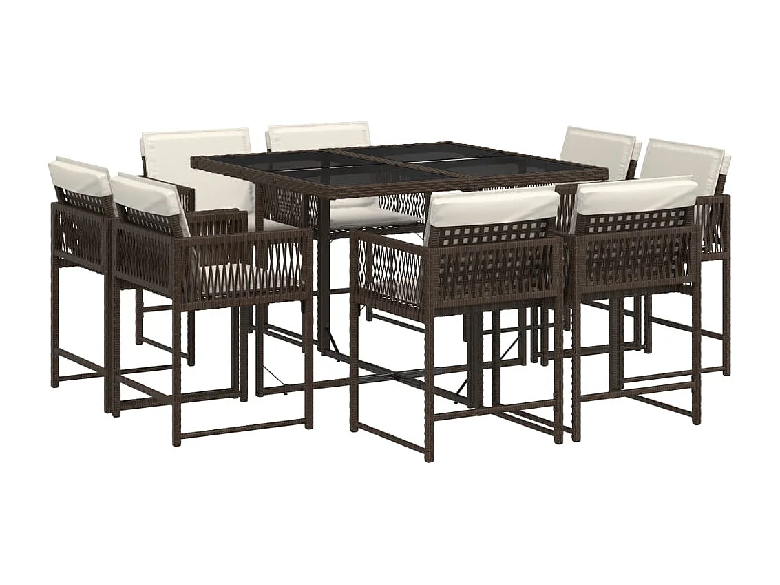 Emilia  Ensemble à manger de jardin et coussins 9 pcs marron poly rotin
