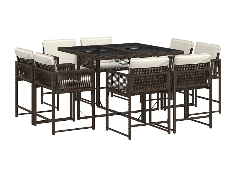 Emilia  Ensemble à manger de jardin et coussins 9 pcs marron poly rotin
