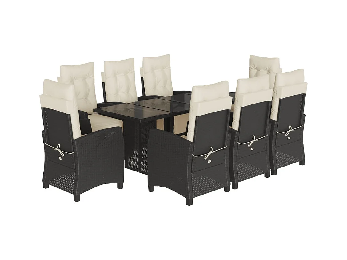 Igmar  Ensemble à manger de jardin 9pcs coussins noir résine tressée