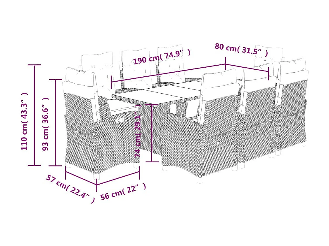 Igmar  9-delige Tuinset poly rattan zwart