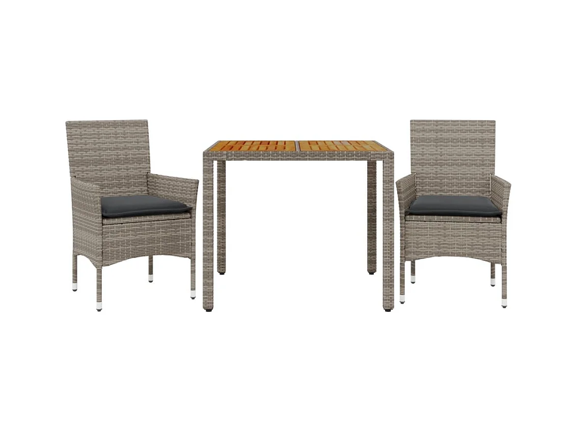 Les Mureaux  Ensemble à manger de jardin et coussins 3 pcs gris rotin acacia