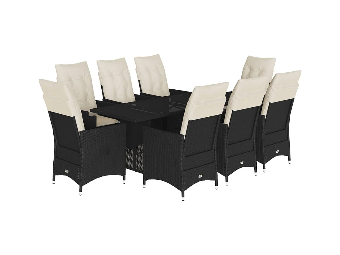 Garden Furniture -  Set de comedor de jardín 9 pzas y cojines ratán sintético negro
