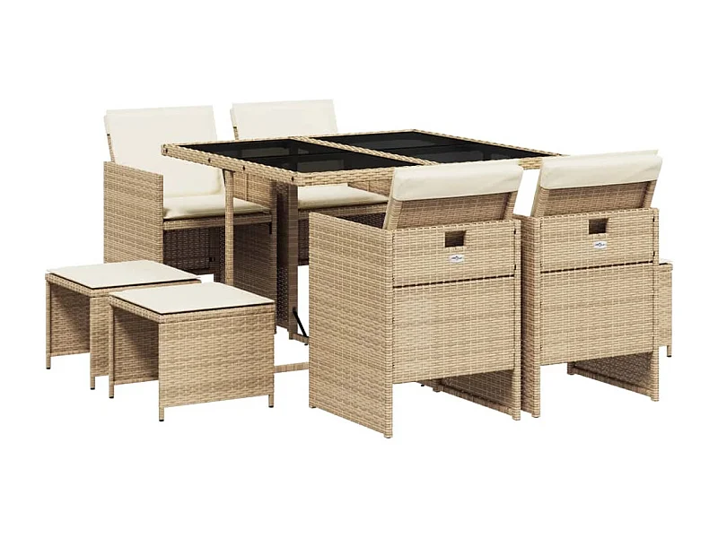 Steno  9-delige Tuinset met kussens poly rattan beige