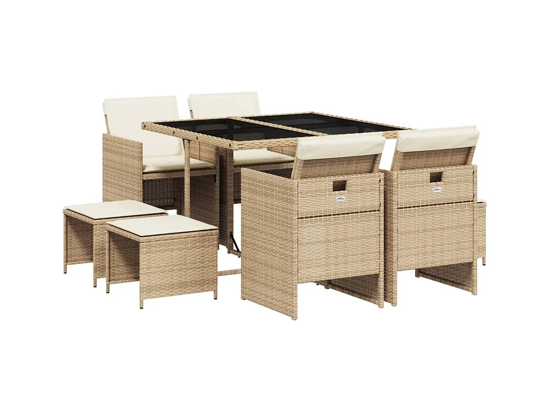 Steno  9-delige Tuinset met kussens poly rattan beige