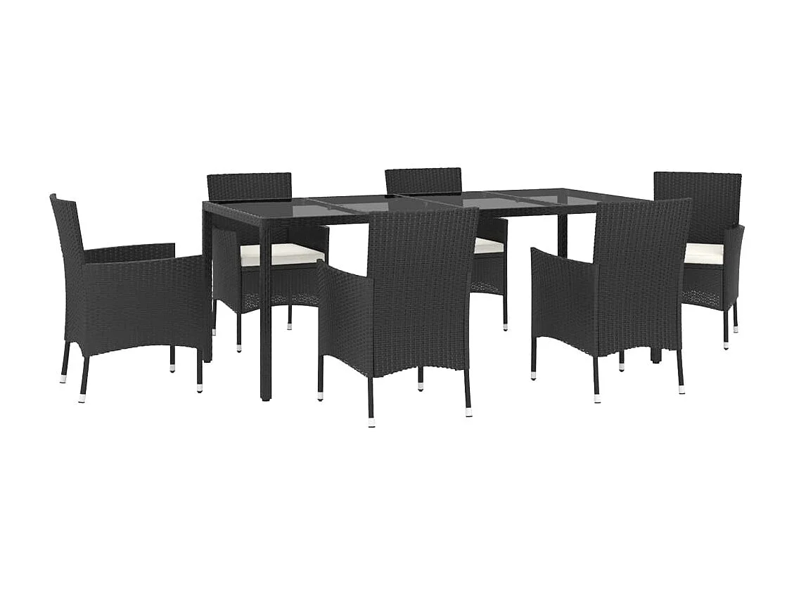 Vagnar  Ensemble à manger de jardin coussins 7pcs Noir Résine tressée