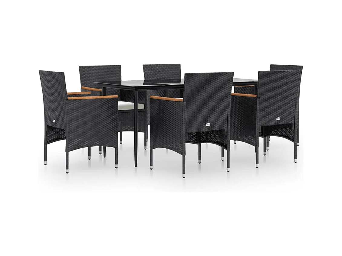 Frynjal  Ensemble à manger de jardin avec coussins 7 pcs Noir