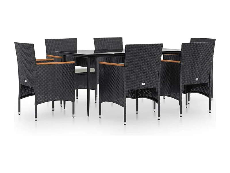 Frynjal  Ensemble à manger de jardin avec coussins 7 pcs Noir