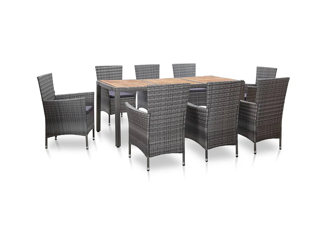 Ewald  Ensemble à manger d'extérieur 9pcs coussins Résine tressée Gris