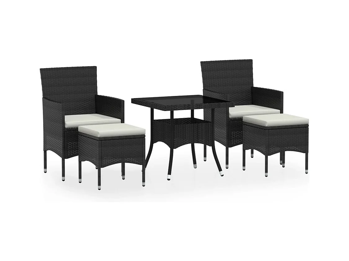Mila  Set comedor jardín 5 pzas ratán sintético vidrio templado negro