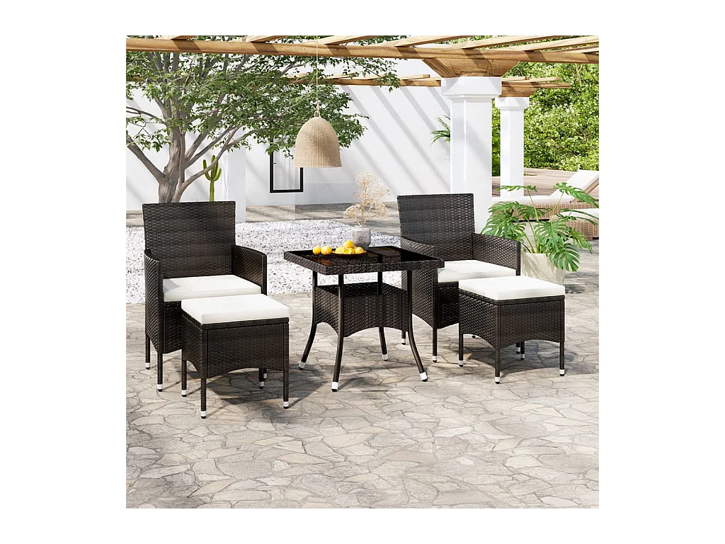 Mila  Set comedor jardín 5 pzas ratán sintético vidrio templado negro