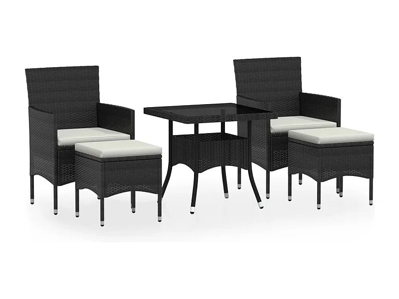 Mila  Set comedor jardín 5 pzas ratán sintético vidrio templado negro