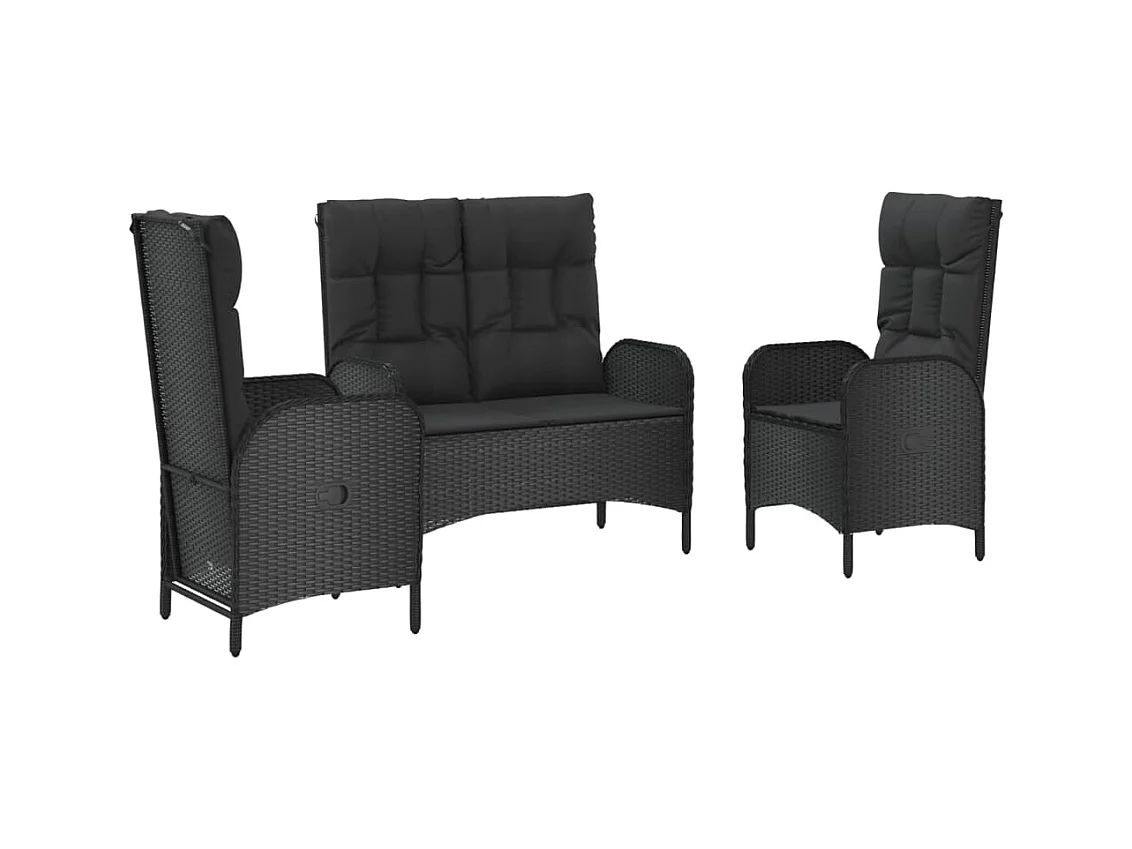 Holbaek  Ensemble à manger de jardin avec coussins 3 pcs Noir