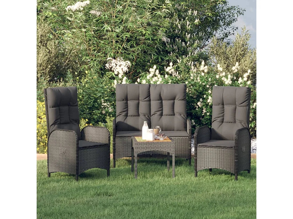 Holbaek  3-delige Tuinset met kussens poly rattan zwart