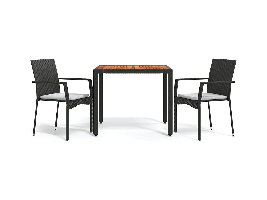 Tønder  Ensemble à manger de jardin avec coussins 3 pcs Noir