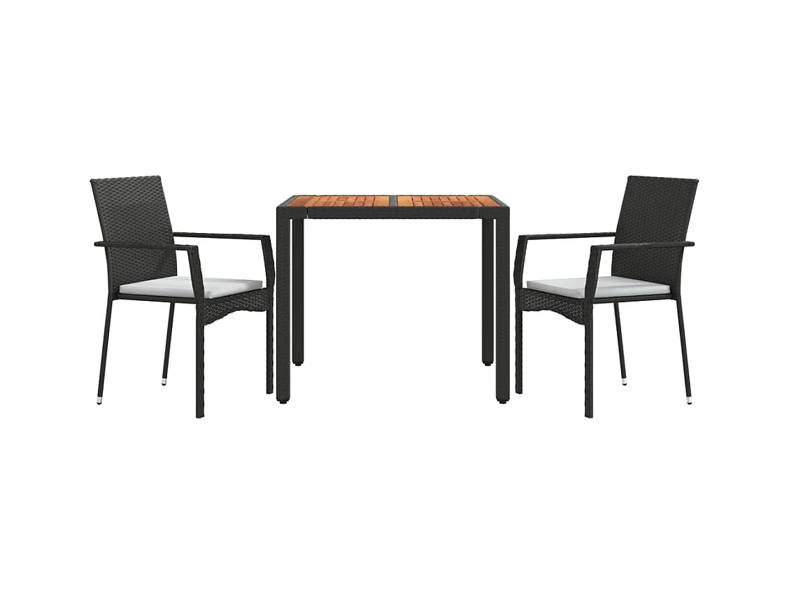 Tønder  Ensemble à manger de jardin avec coussins 3 pcs Noir