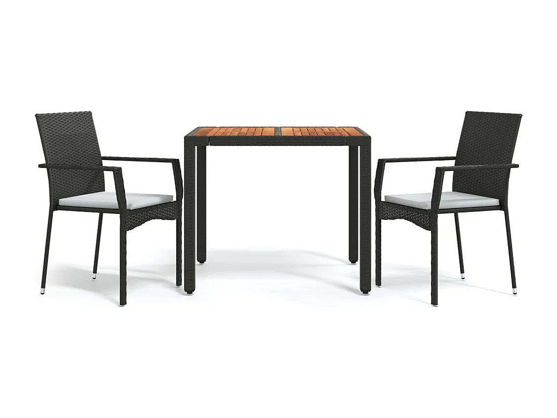 Tønder  Ensemble à manger de jardin avec coussins 3 pcs Noir