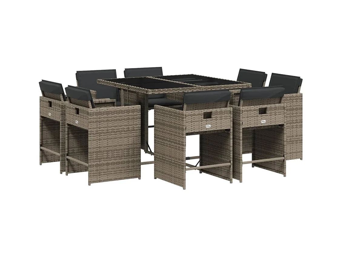 An Daingean  Set comedor jardín 9 pzas y cojines ratán sintético gris