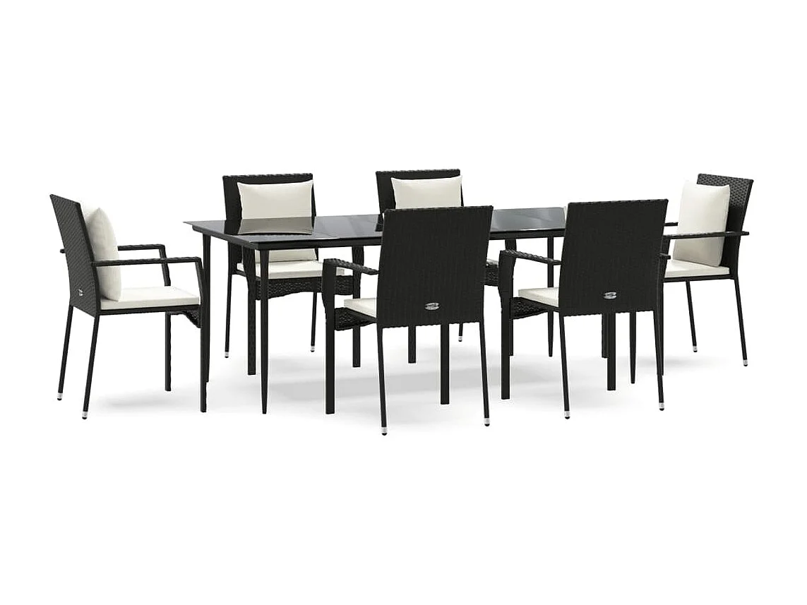 Chelan  Ensemble à manger de jardin coussins 7pcs Noir Résine tressée