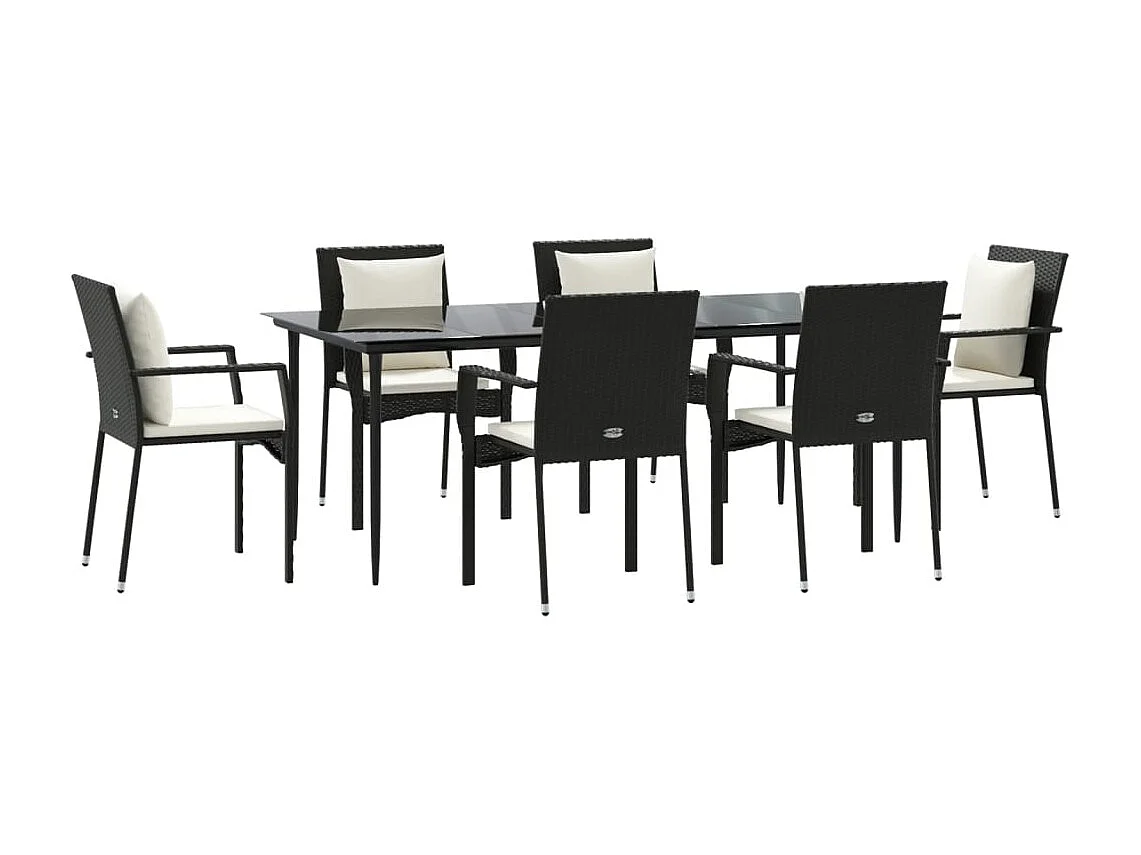 Chelan  Ensemble à manger de jardin coussins 7pcs Noir Résine tressée
