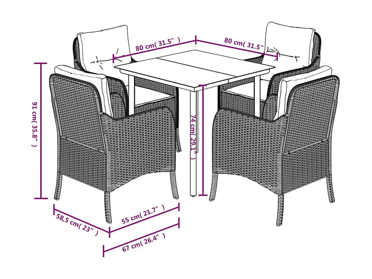 Terryville  5-delige Tuinset met kussens poly rattan grijs