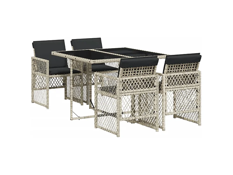 Connersville  Ensemble à manger de jardin et coussins 5 pcs gris clair rotin