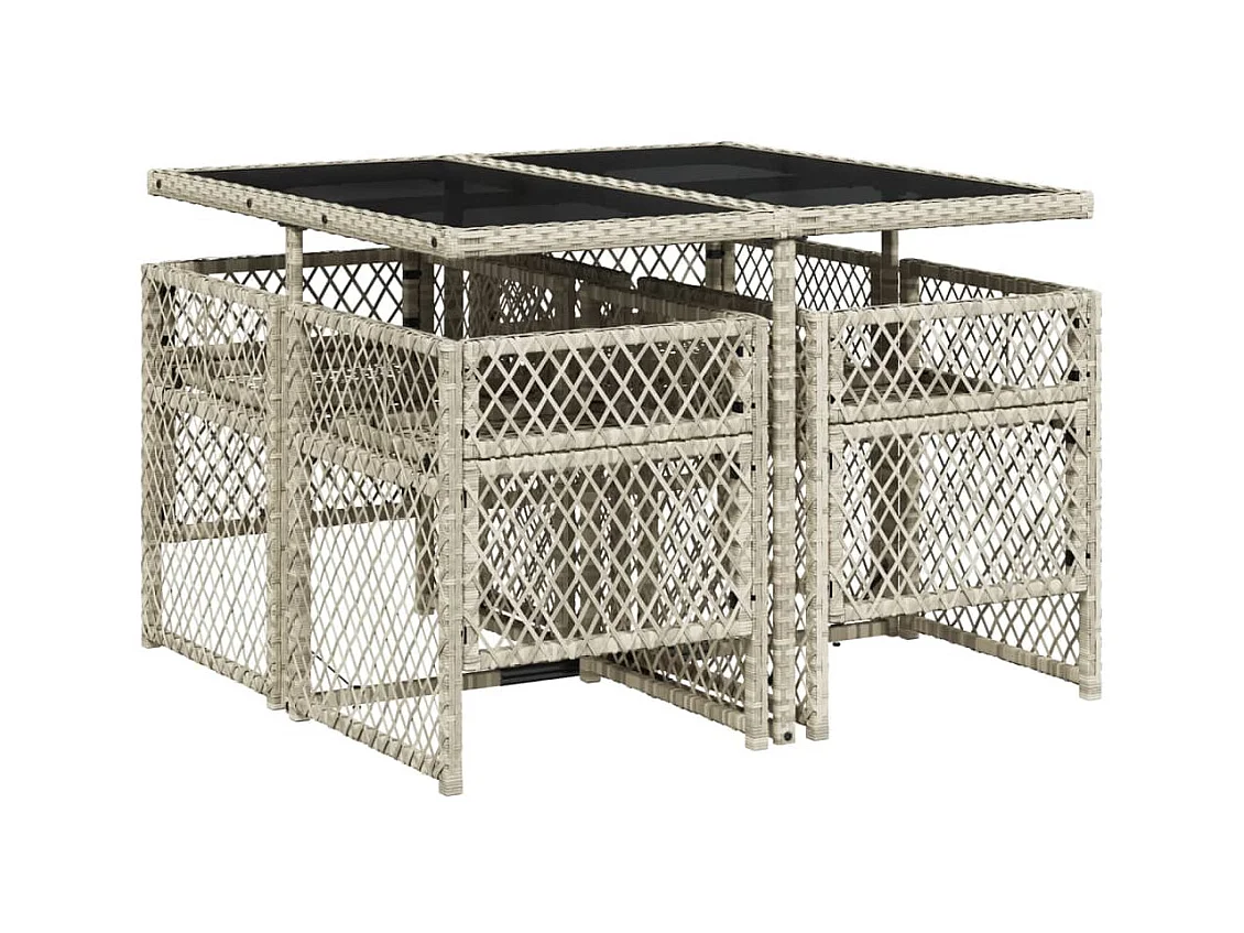 Connersville  Ensemble à manger de jardin et coussins 5 pcs gris clair rotin