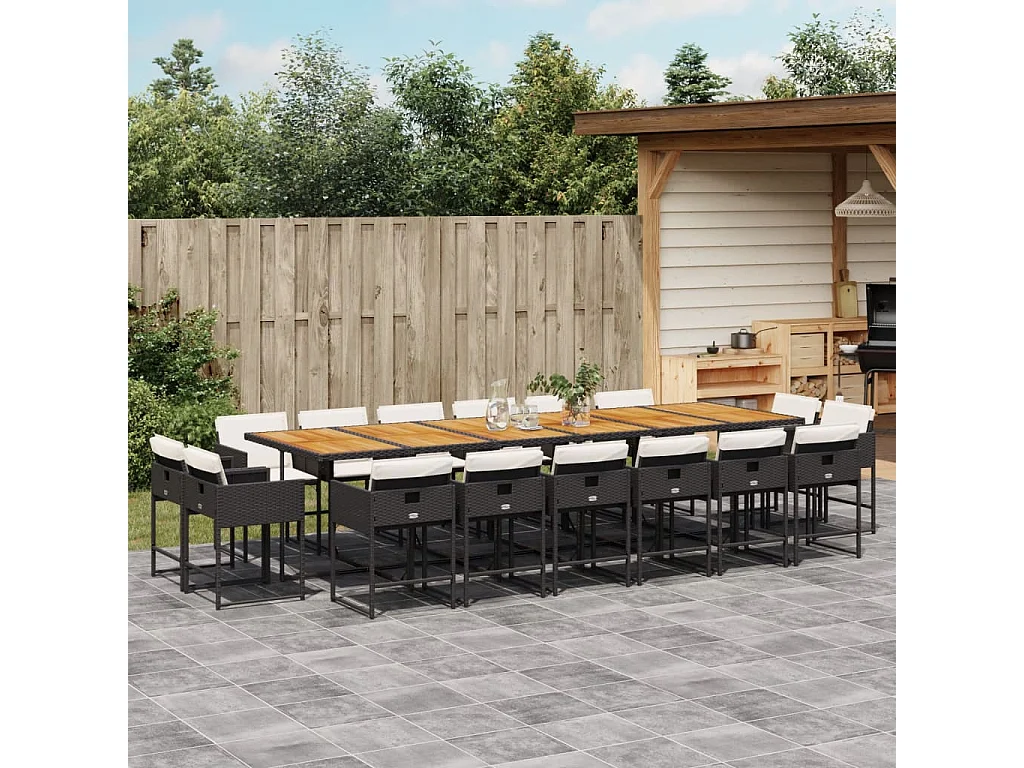 Brienne  Set de muebles jardín 17 pzas con cojines ratán sintético negro