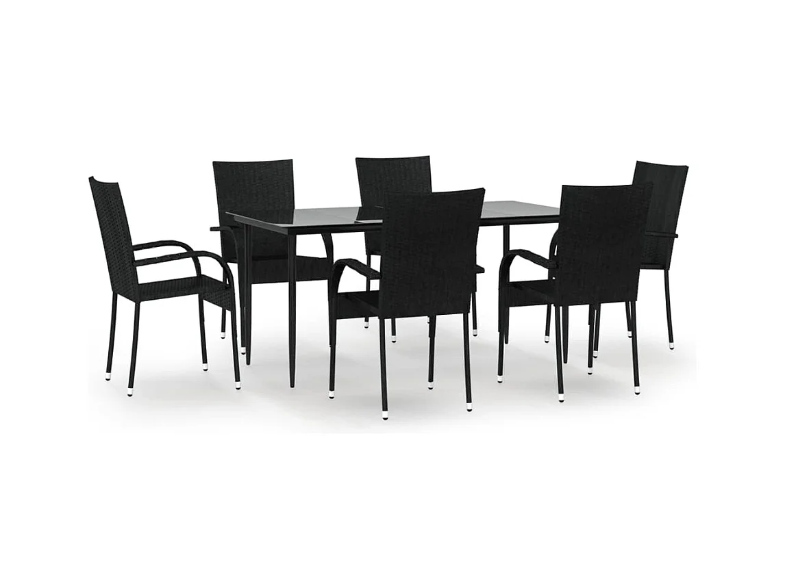 Boiling Springs  Ensemble à manger de jardin 7 pcs Noir Résine tressée