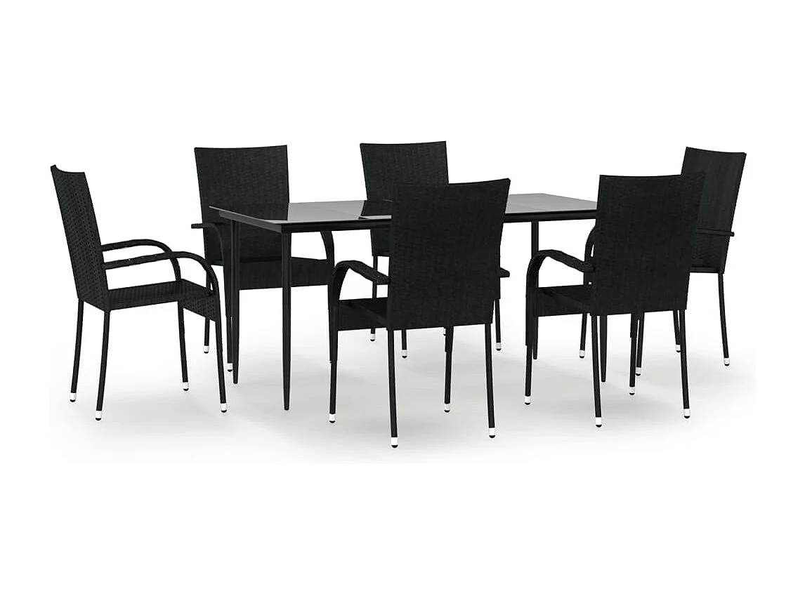Boiling Springs  Juego de comedor de jardín 7 piezas ratán sintético negro