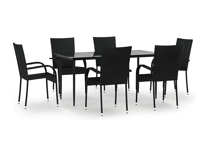 Boiling Springs  Ensemble à manger de jardin 7 pcs Noir Résine tressée