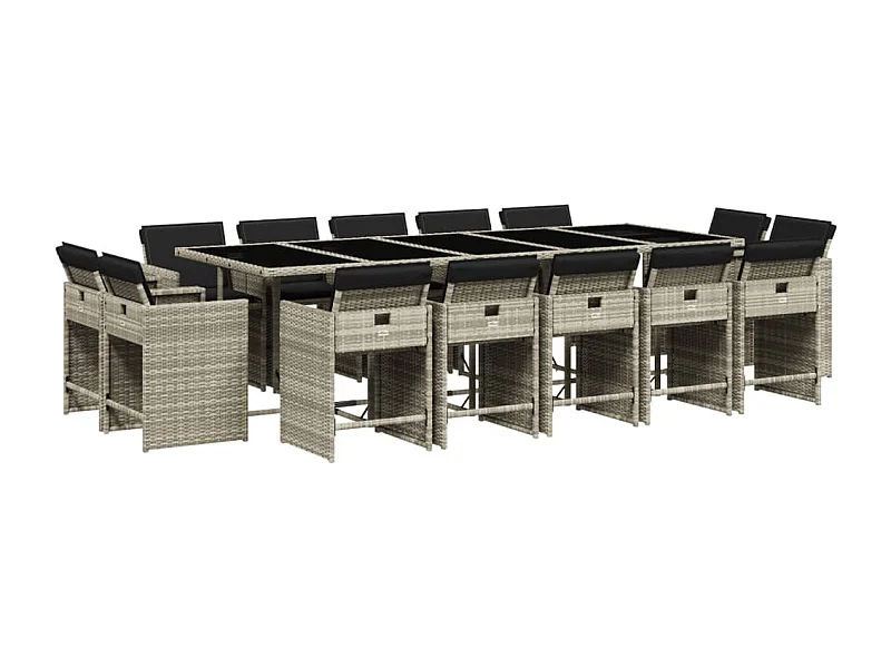 An Daingean  Ensemble à manger de jardin et coussins 15 pcs gris clair rotin